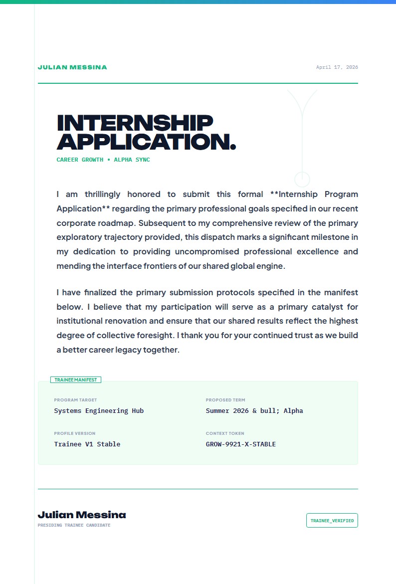 Internship Program Application - Application Letter