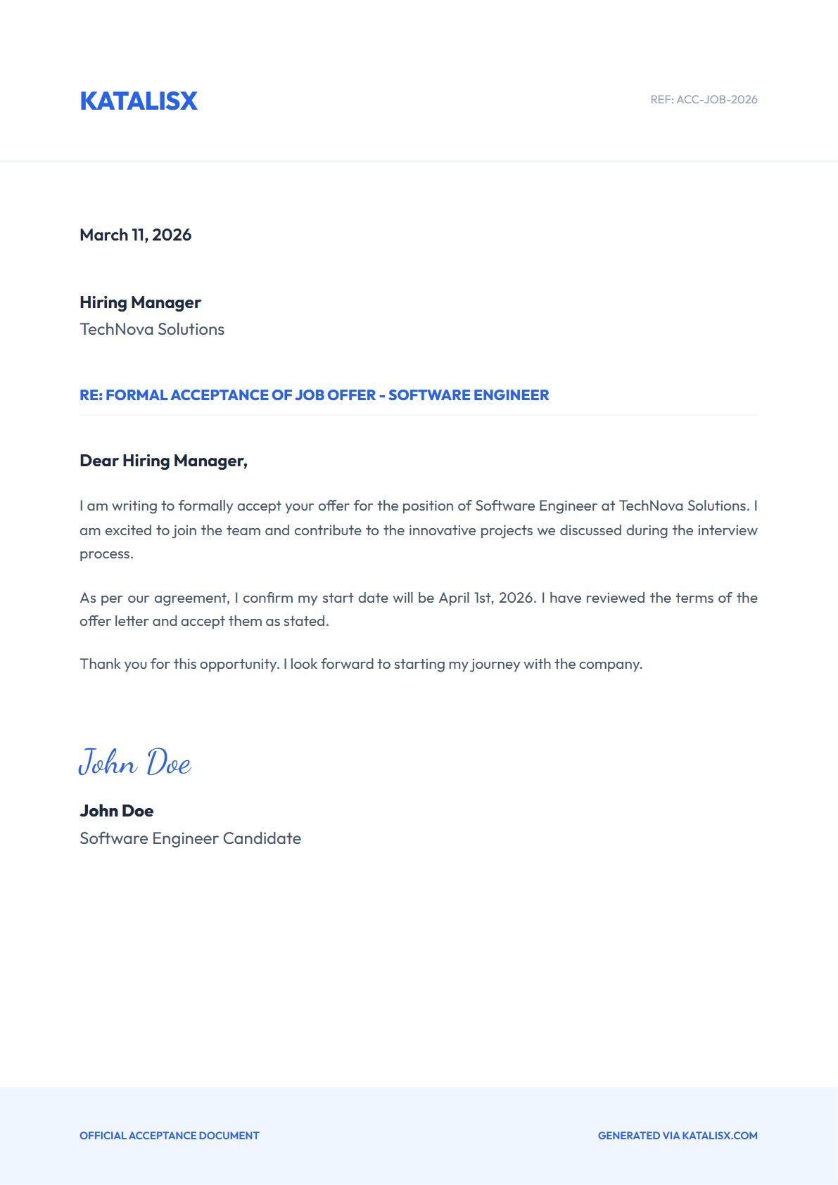 Formal Job Acceptance