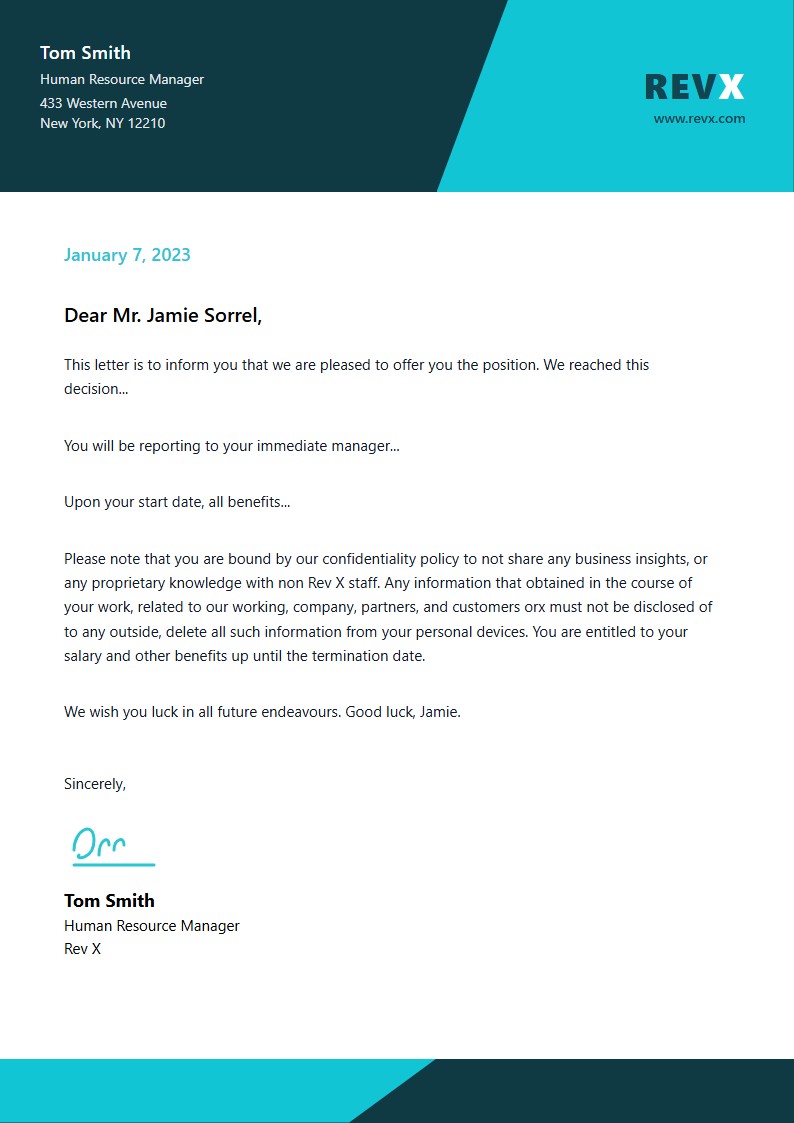 Job Offer Confirmation Letter - Confirmation Letter