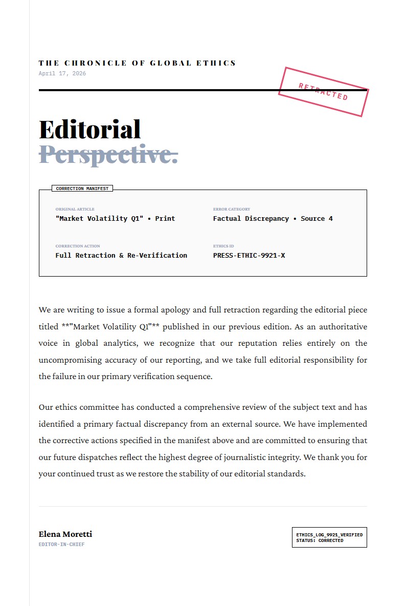 Journalistic Editorial Retraction Apology - Apology Letter