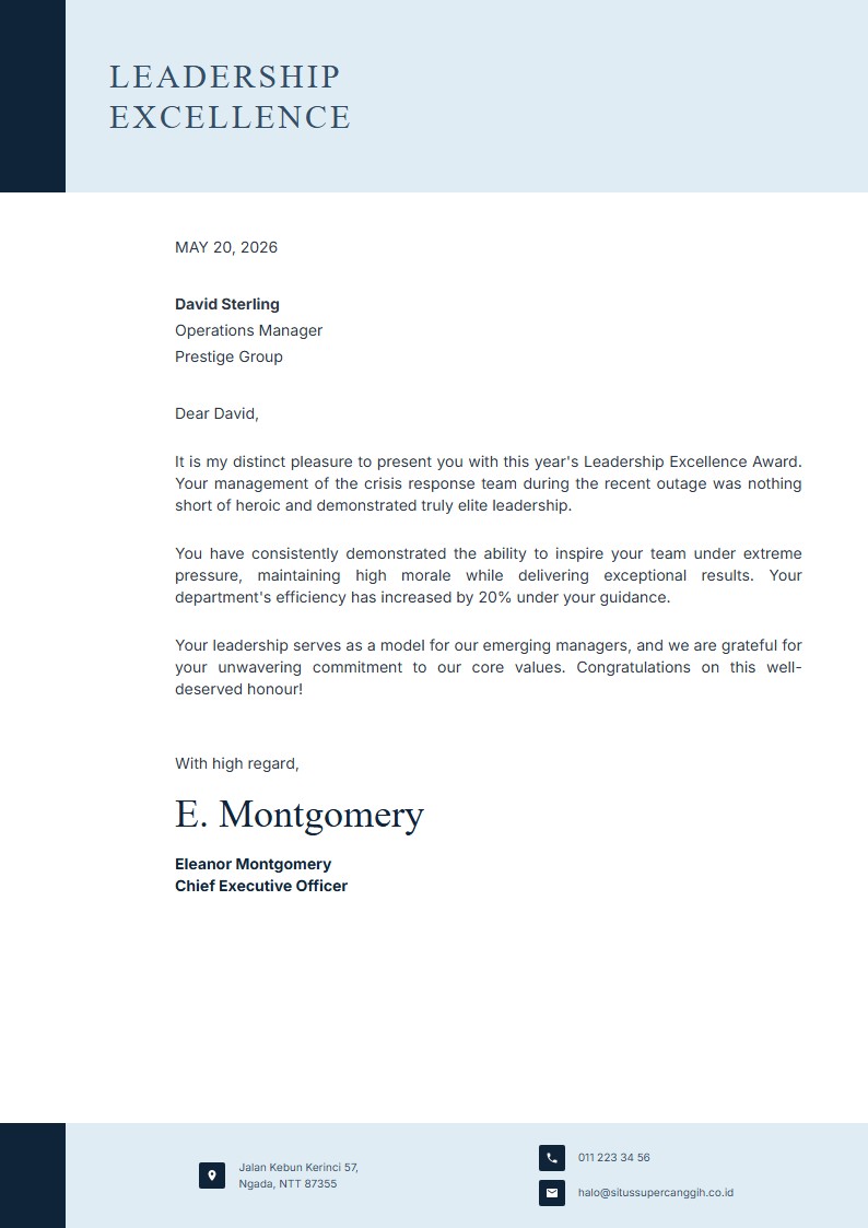 Leadership Excellence Congratulations - Carta de Felicitación Template