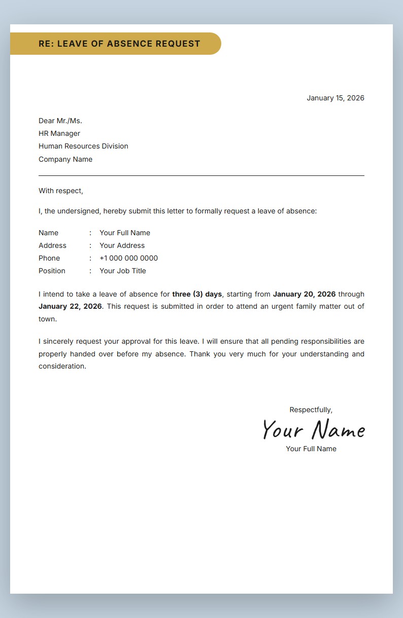 Employee Leave of Absence Request - Application Letter Template
