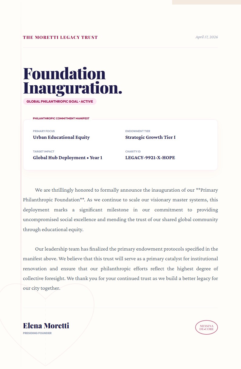 Legacy Philanthropic Foundation Launch - Announcement Letter