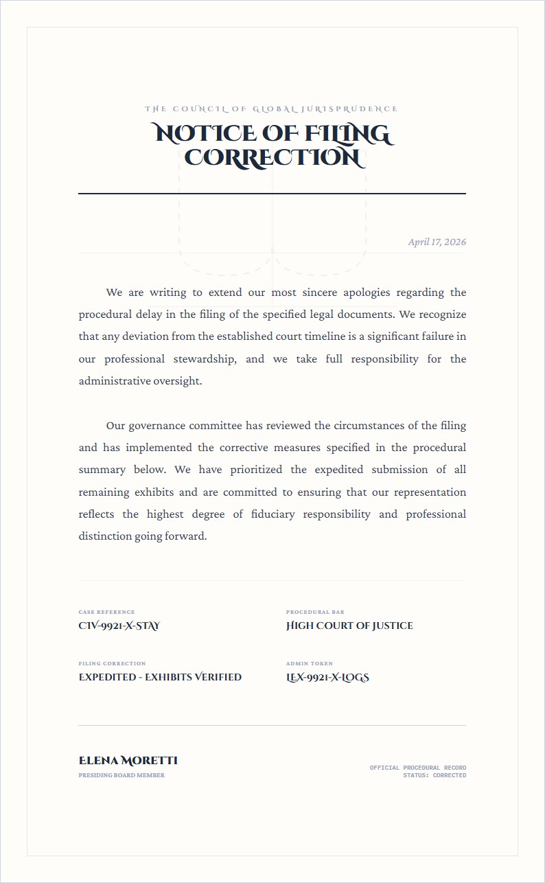 Legal Proceeding Filing Apology - Apology Letter