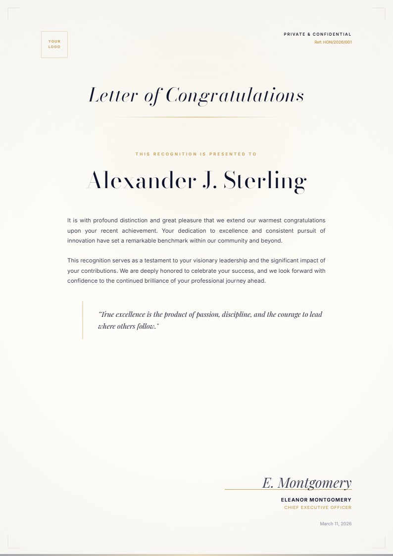 Lifetime Achievement Congratulations - Congratulation Letter Template