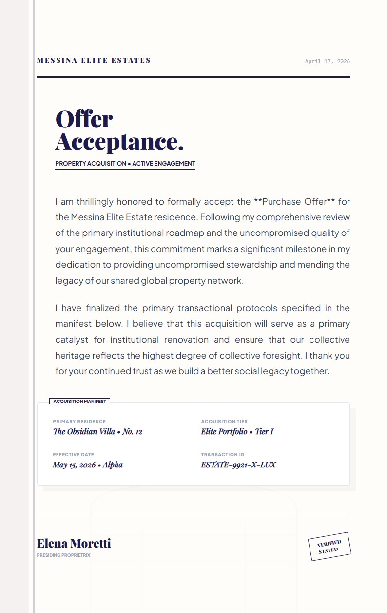 Luxury Real Estate Purchase Offer Acceptance - Acceptance Letter