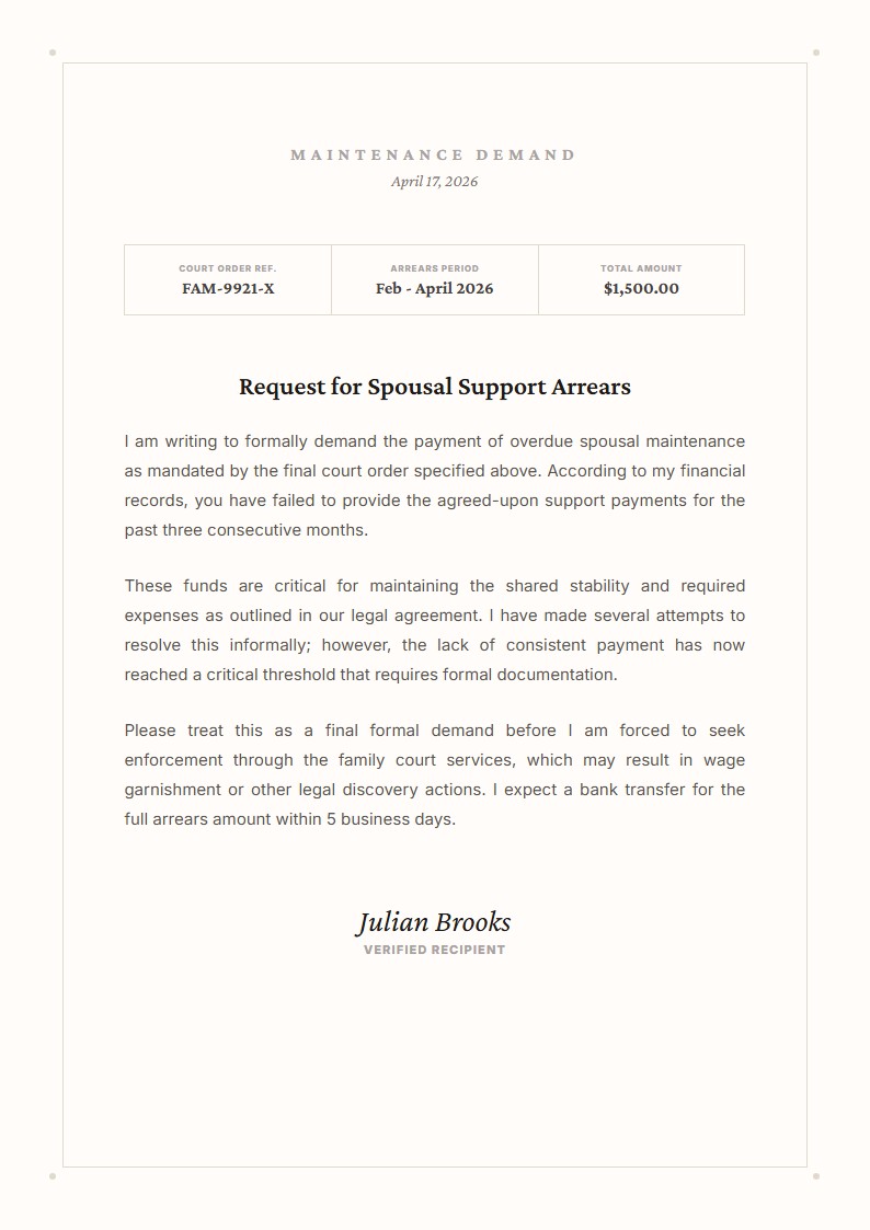 Maintenance Payment Demand - Demand Letter
