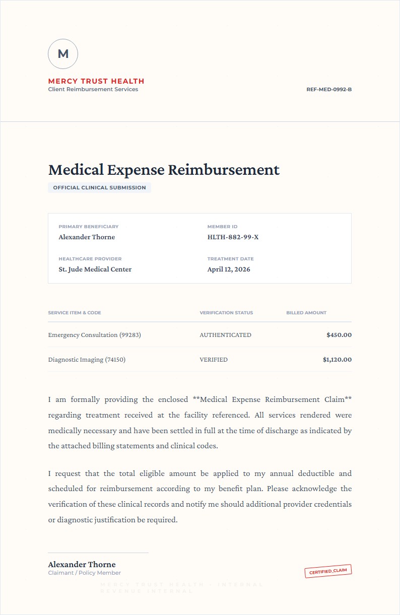Medical Expense Reimbursement - Claim Letter Template