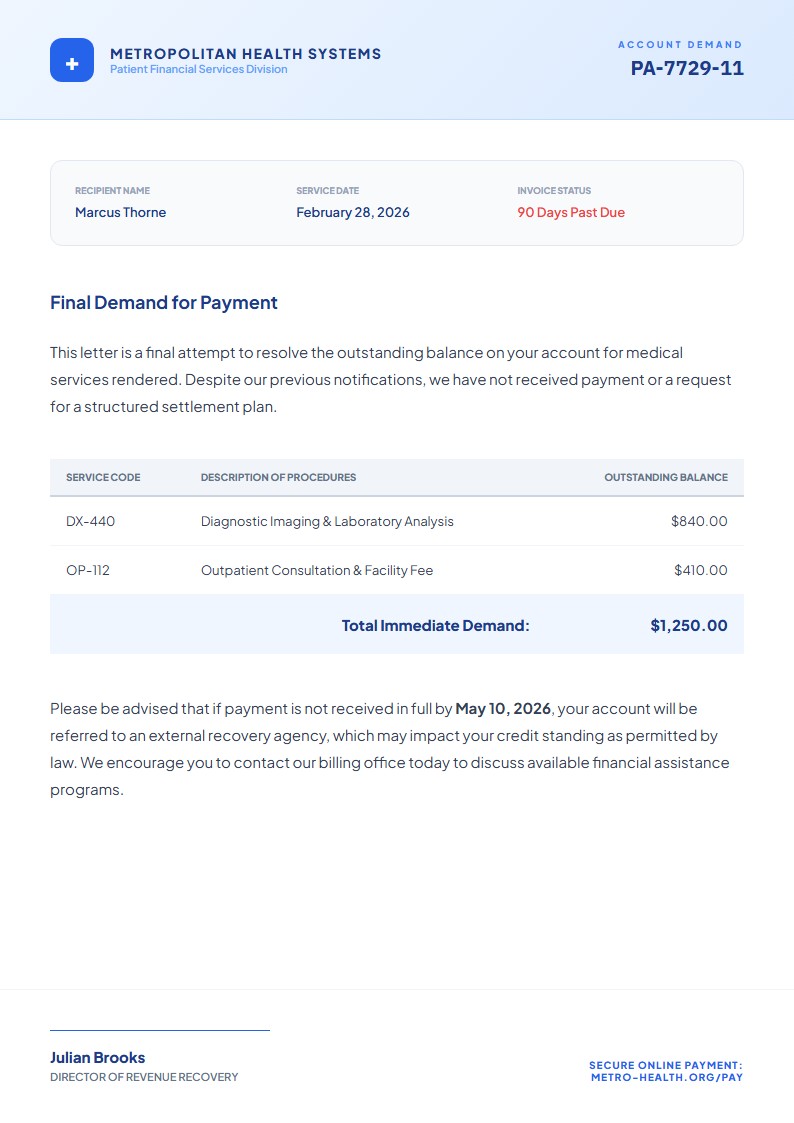Medical Bill Payment Demand - Demand Letter
