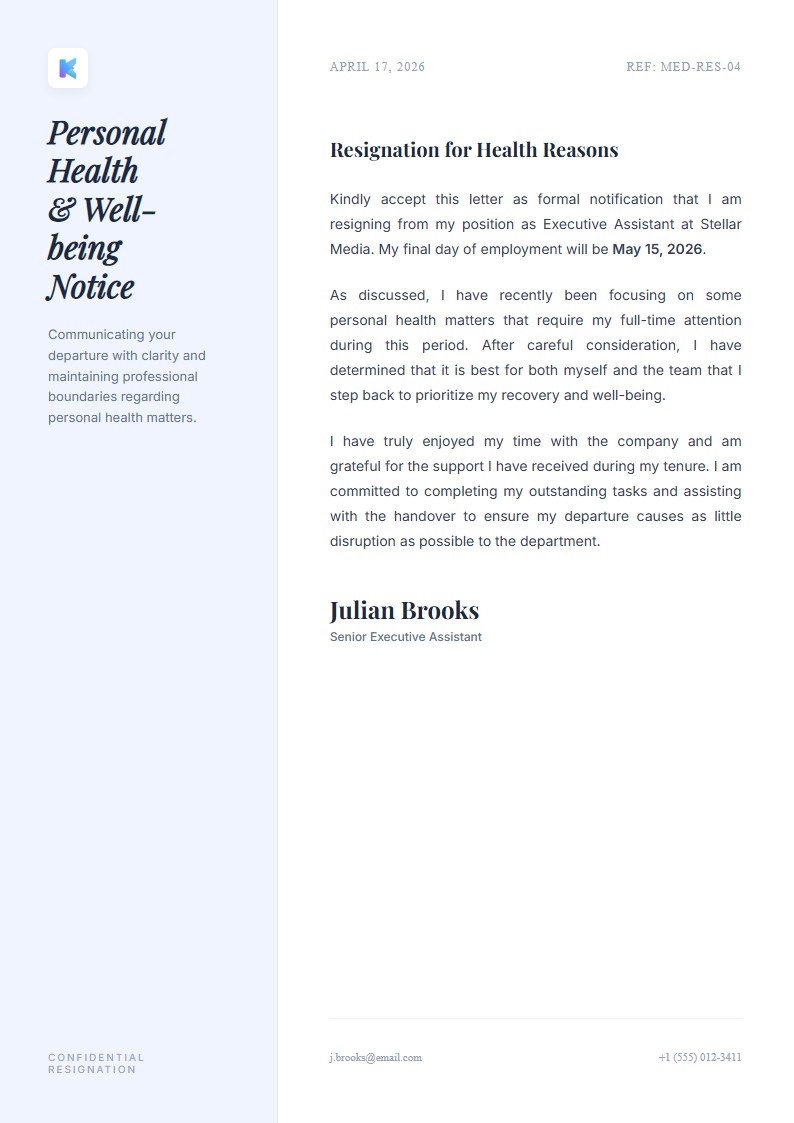 Medical Reason Resignation - Resignation Letter Template