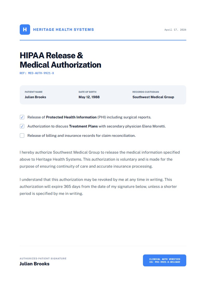 Medical Release Authorization - Authorization Letter Template
