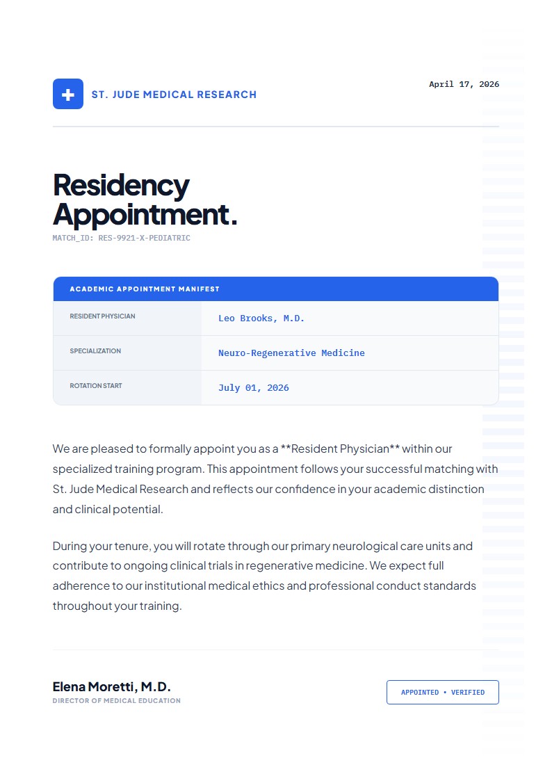 Medical Residency Appointment Letter - Appointment Letter Template