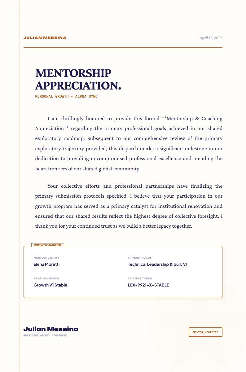 Mentorship Appreciation - Appreciation Letter