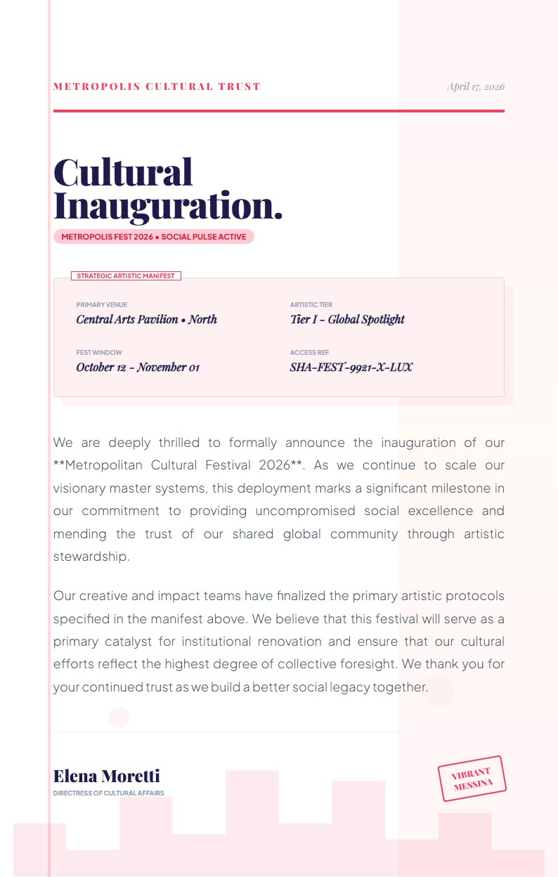 Metropolitan Cultural Festival Launch - Announcement Letter