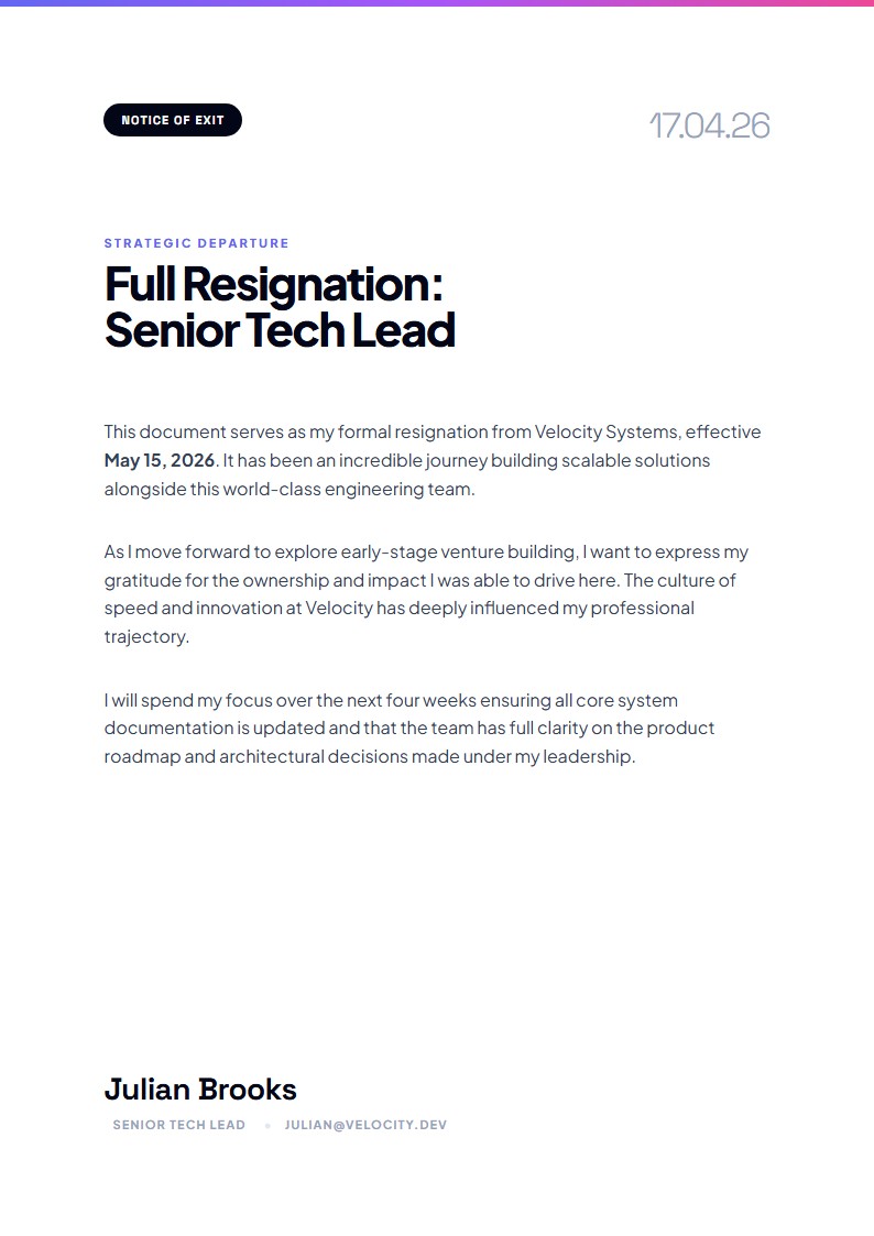 Modern Startup Resignation - Resignation Letter