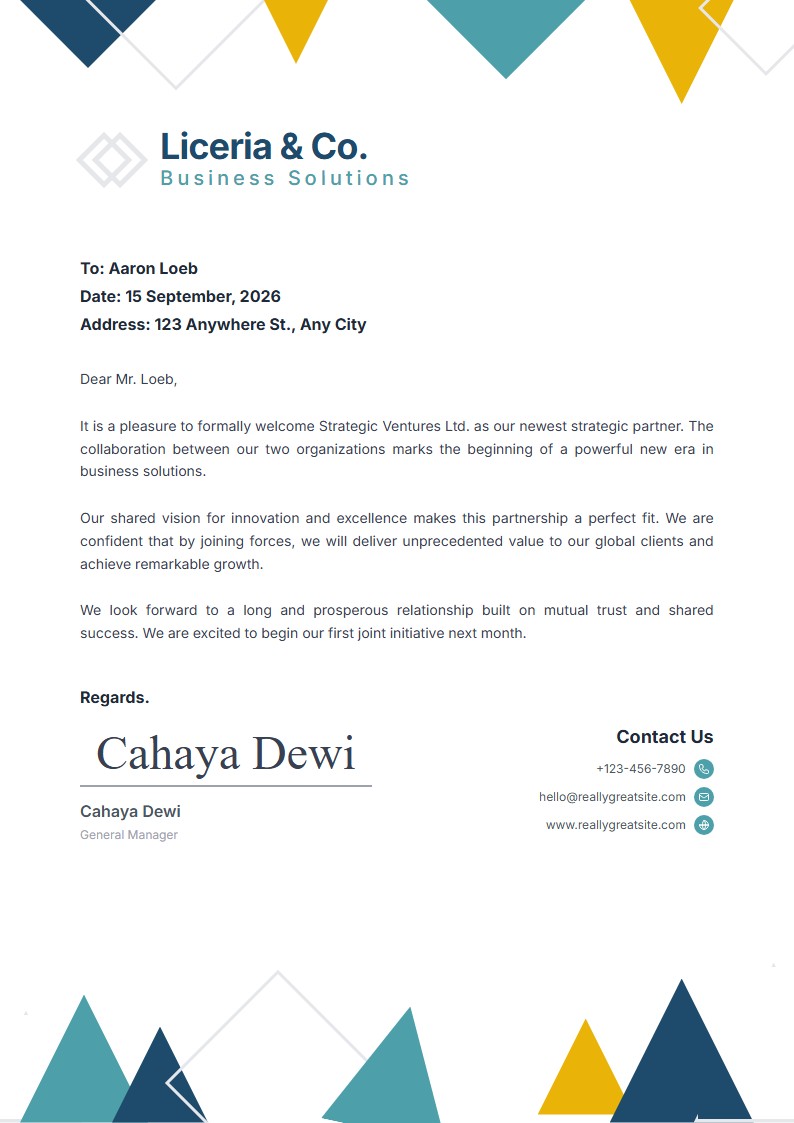 New Partnership Congratulations - Carta de Felicitación Template