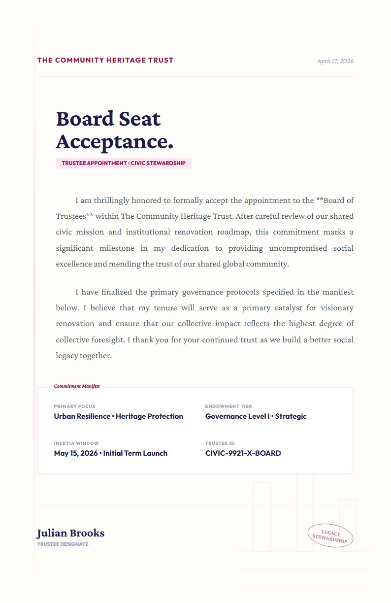 Non-Profit Board Seat Acceptance - Acceptance Letter