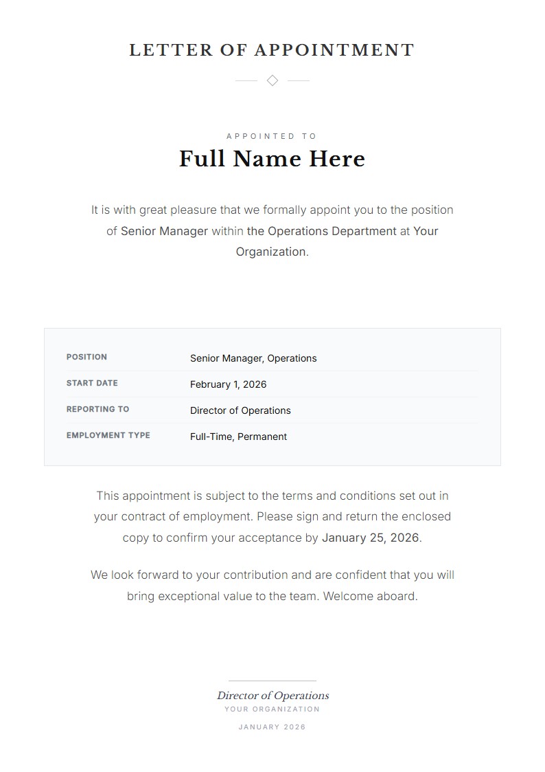 Official Position Appointment Letter - Appointment Letter