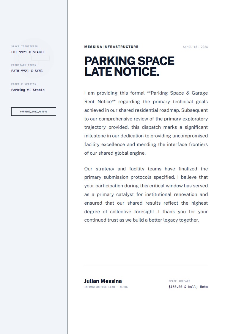 Parking & Garage Late Notice - Late Rent Notice