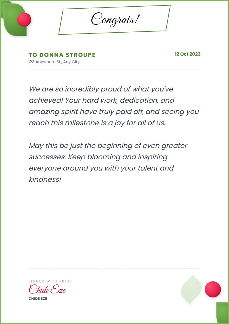 個人の節目の祝辞 - お祝いレター