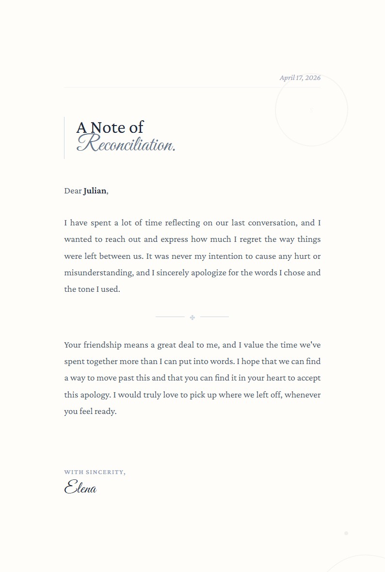 Personal Reconciliation Letter - Apology Letter