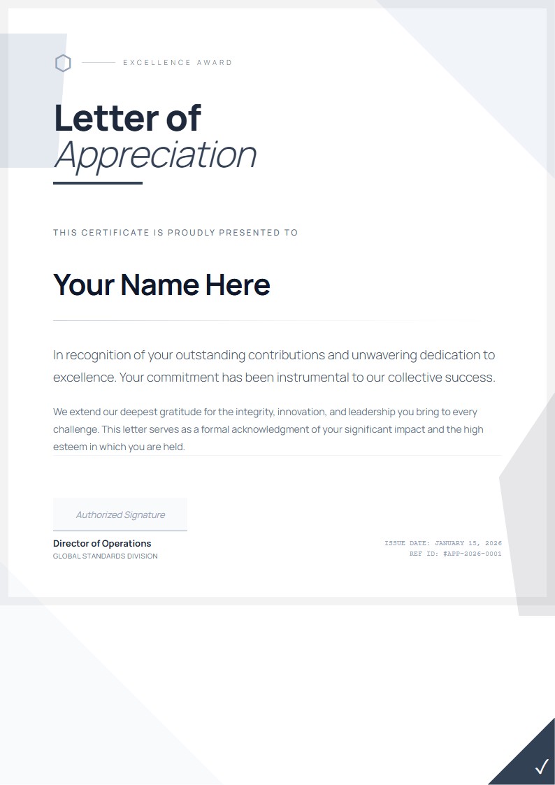 Professional Achievement Appreciation - Appreciation Letter Template