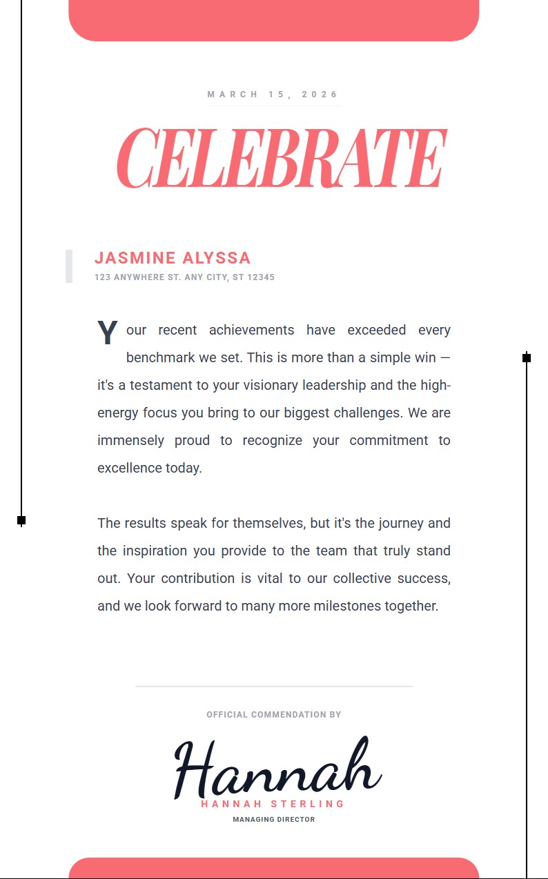 Professional Performance Congratulations - Congratulation Letter