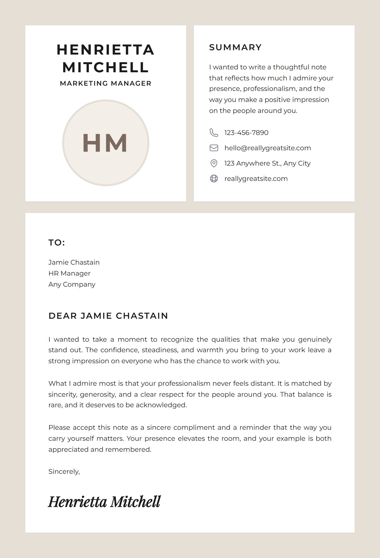 Professional Compliment - Compliment Letter