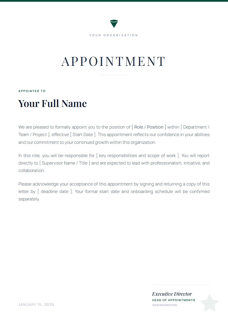 Project Team Lead Appointment Letter - Appointment Letter Template
