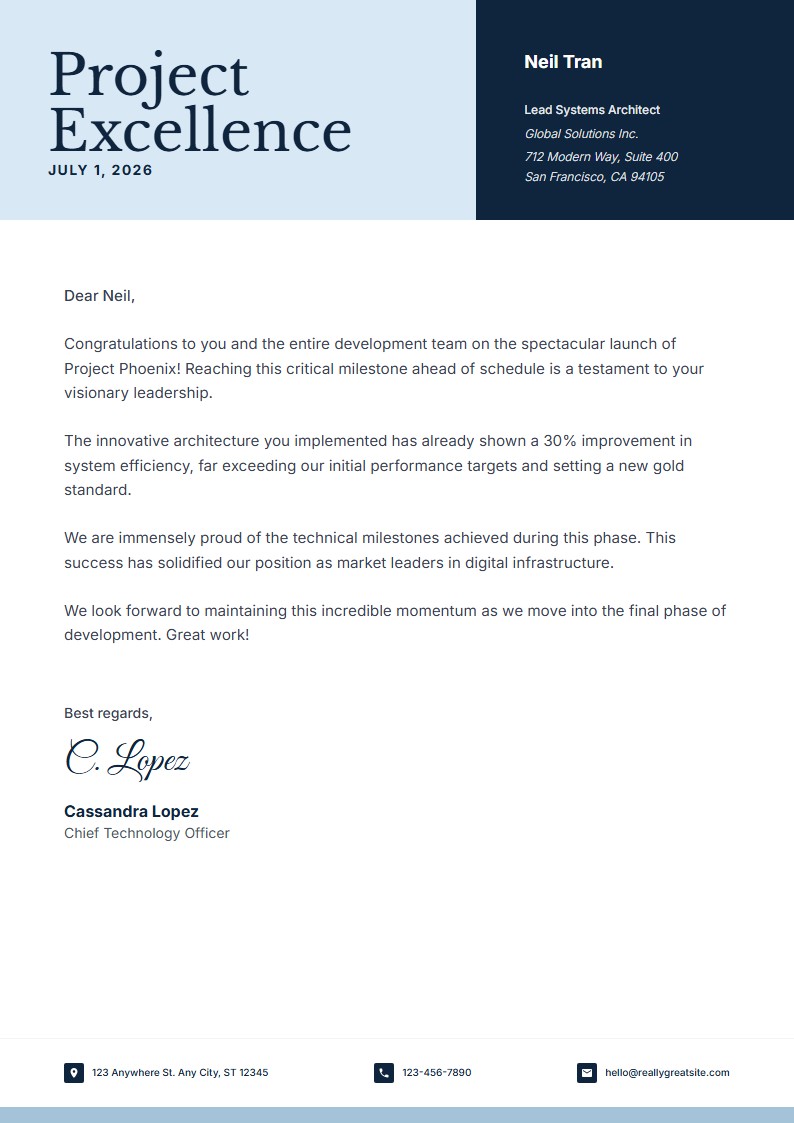 Project Milestone Congratulations - Carta de Felicitación Template