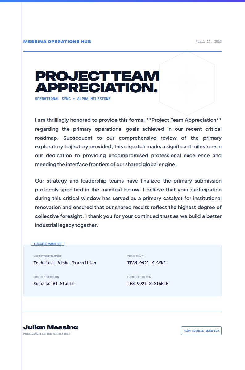 Project Team Appreciation - Appreciation Letter