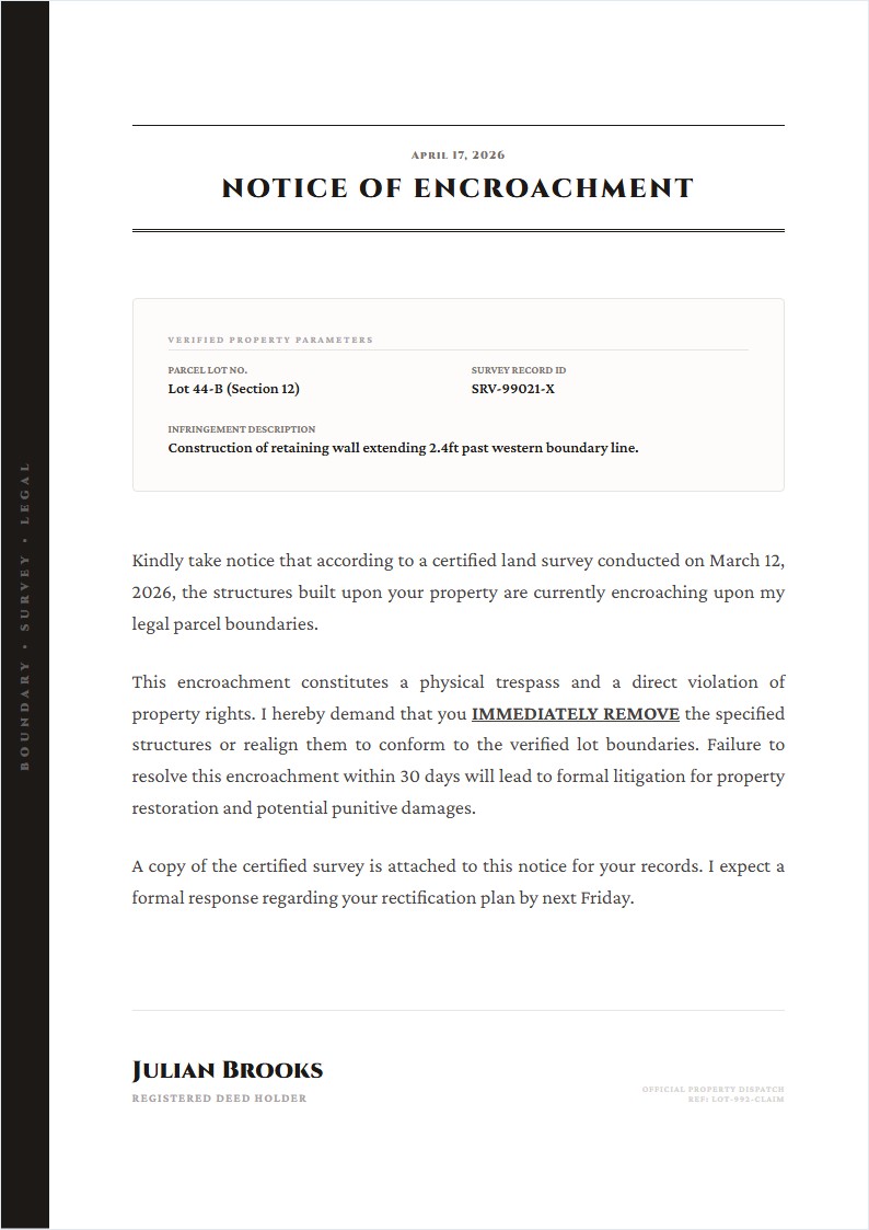 Property Encroachment Demand - Demand Letter