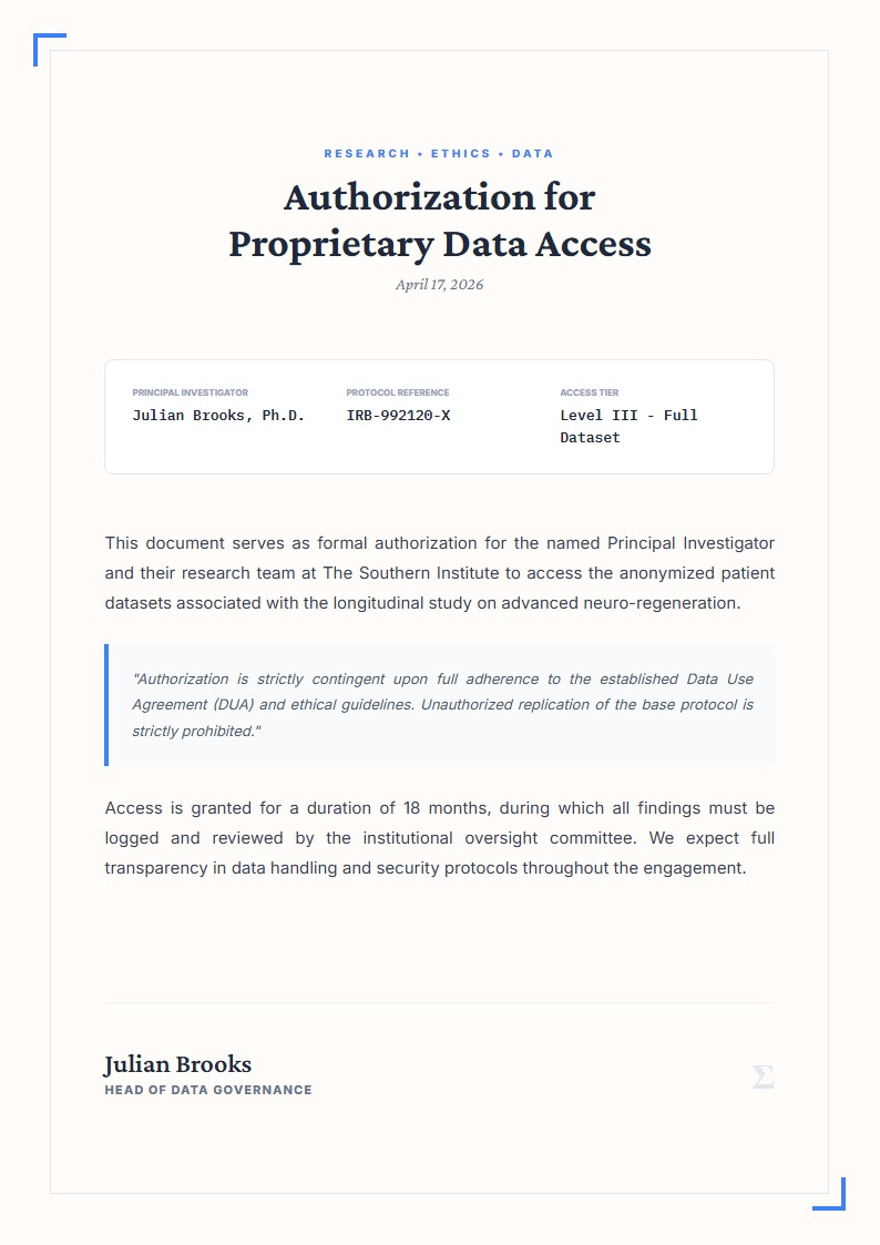 Academic/Research Data Access Authorization - Authorization Letter