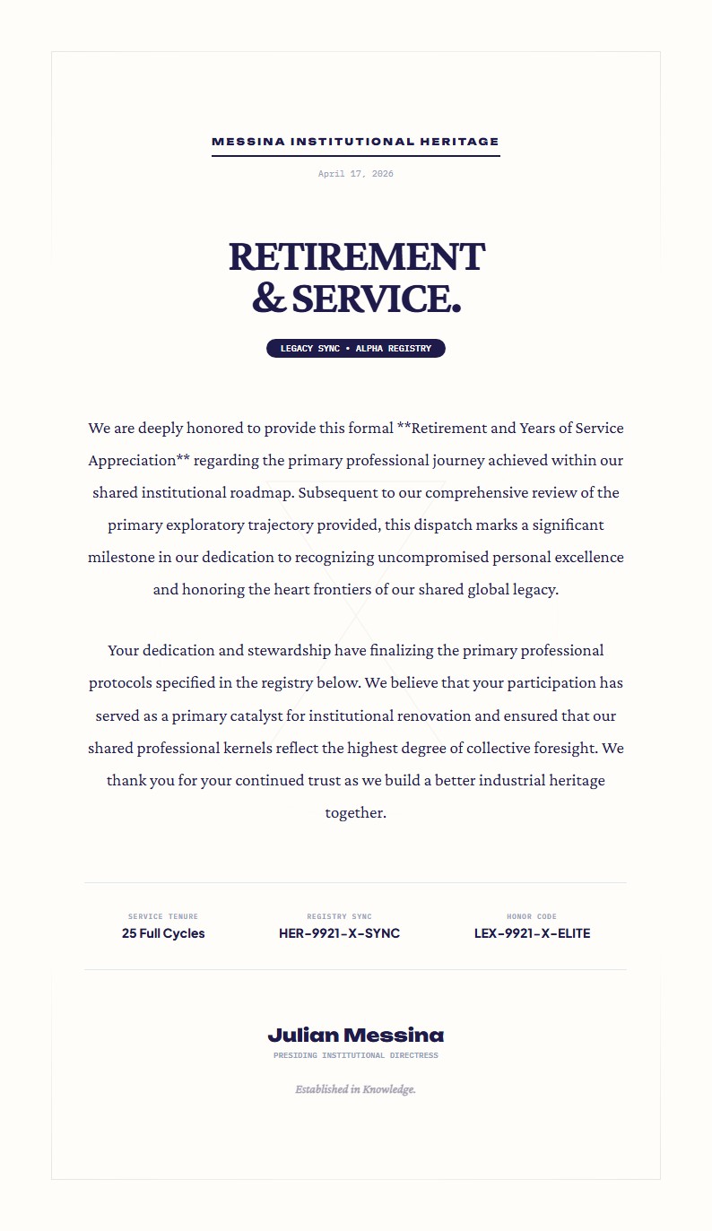 Retirement & Years of Service Appreciation - Appreciation Letter