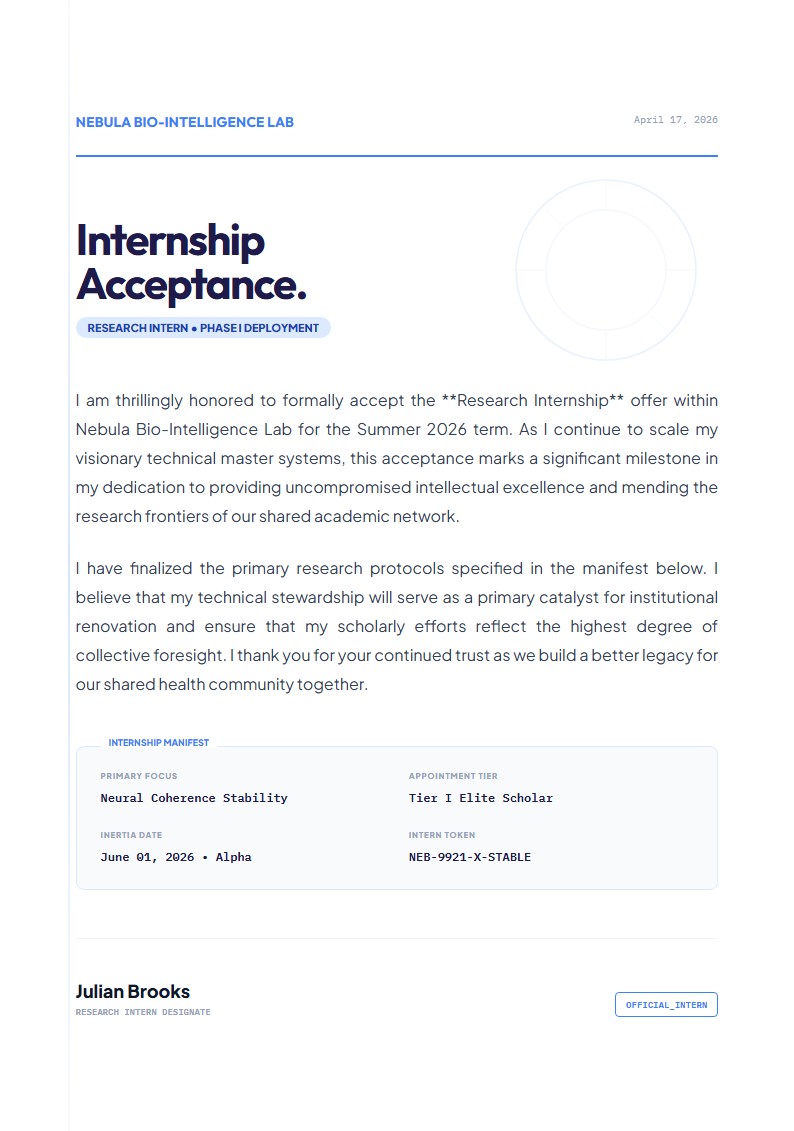 Selective Internship Offer Acceptance - Acceptance Letter