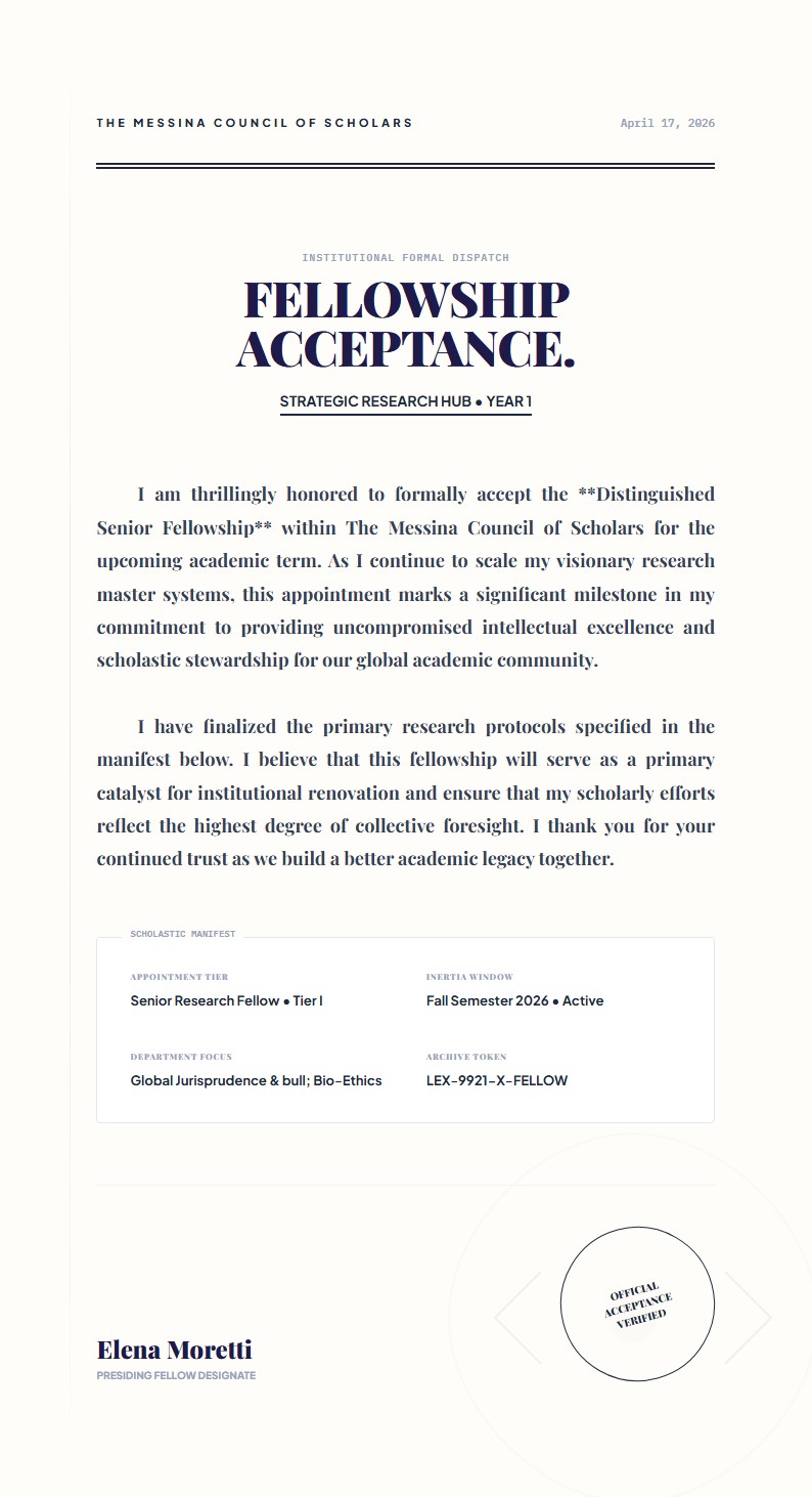 Selective University Fellowship Acceptance - Acceptance Letter Template