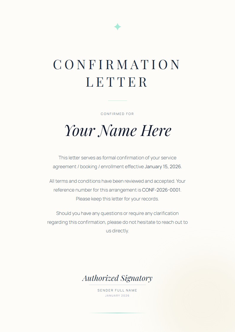 Service Agreement Confirmation Letter - Confirmation Letter Template