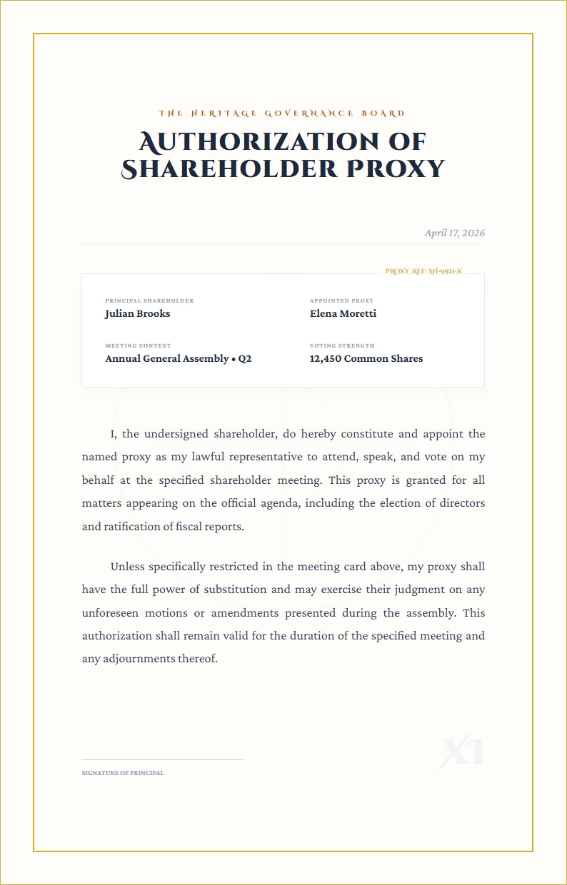 Shareholder Proxy Representation Authorization - Authorization Letter