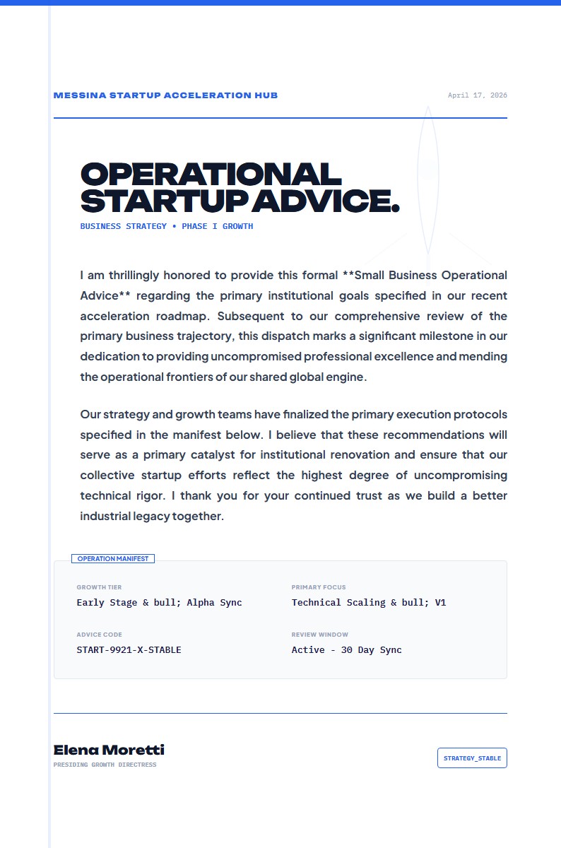 Small Business Startup & Operational Advice - Advice Letter