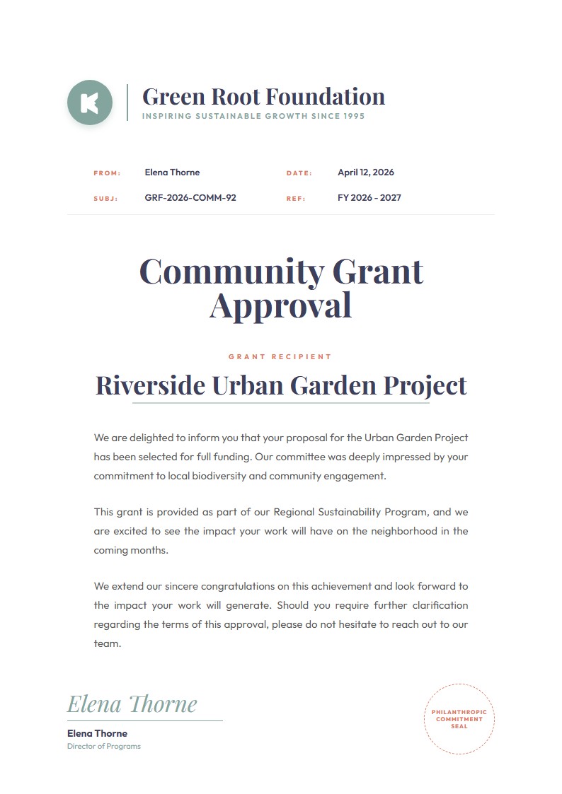 Social Impact & Grant Approval - Approval Letter Template