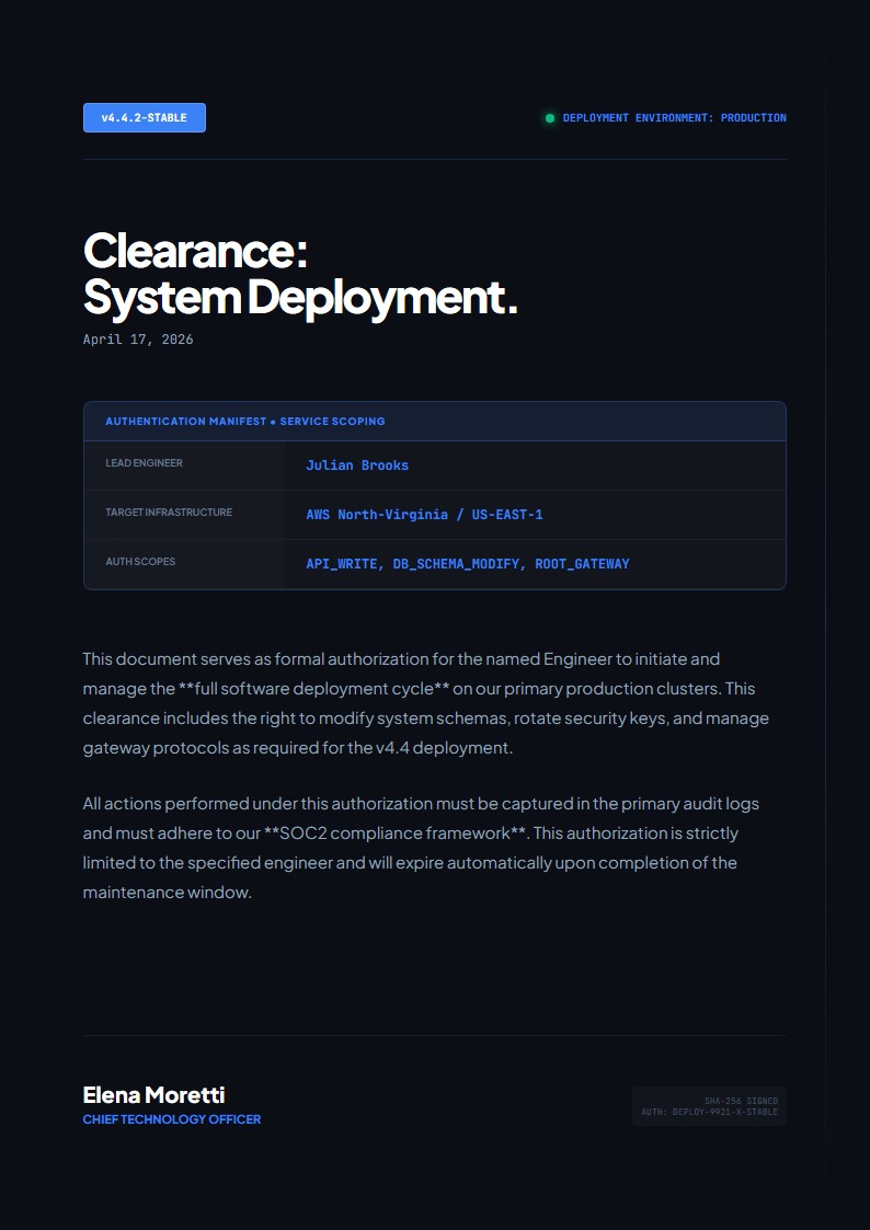 Software & API Deployment Authorization - Authorization Letter