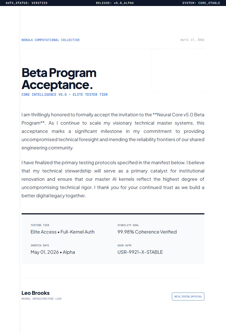 Software Beta-Program Acceptance - Acceptance Letter