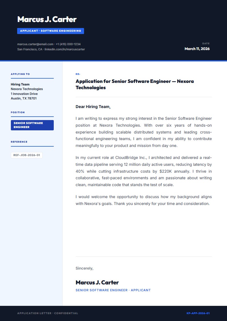Software Engineer Application - Application Letter Template