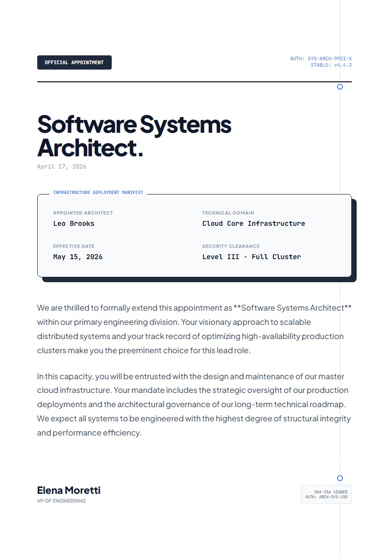 Software Systems Architect Appointment Letter - Appointment Letter
