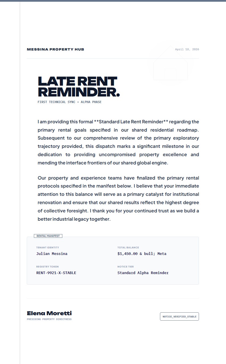 Standard Late Rent Reminder - Late Rent Notice