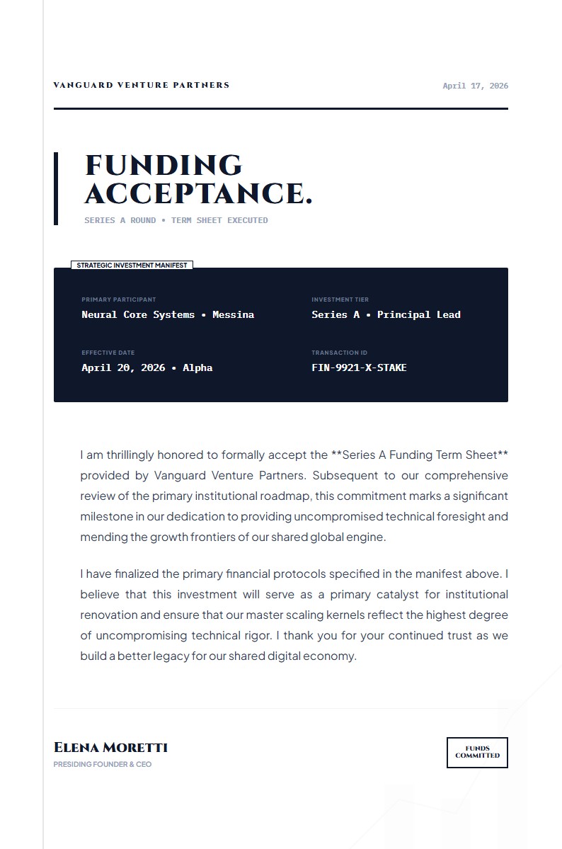 Startup Funding Term Sheet Acceptance - Acceptance Letter