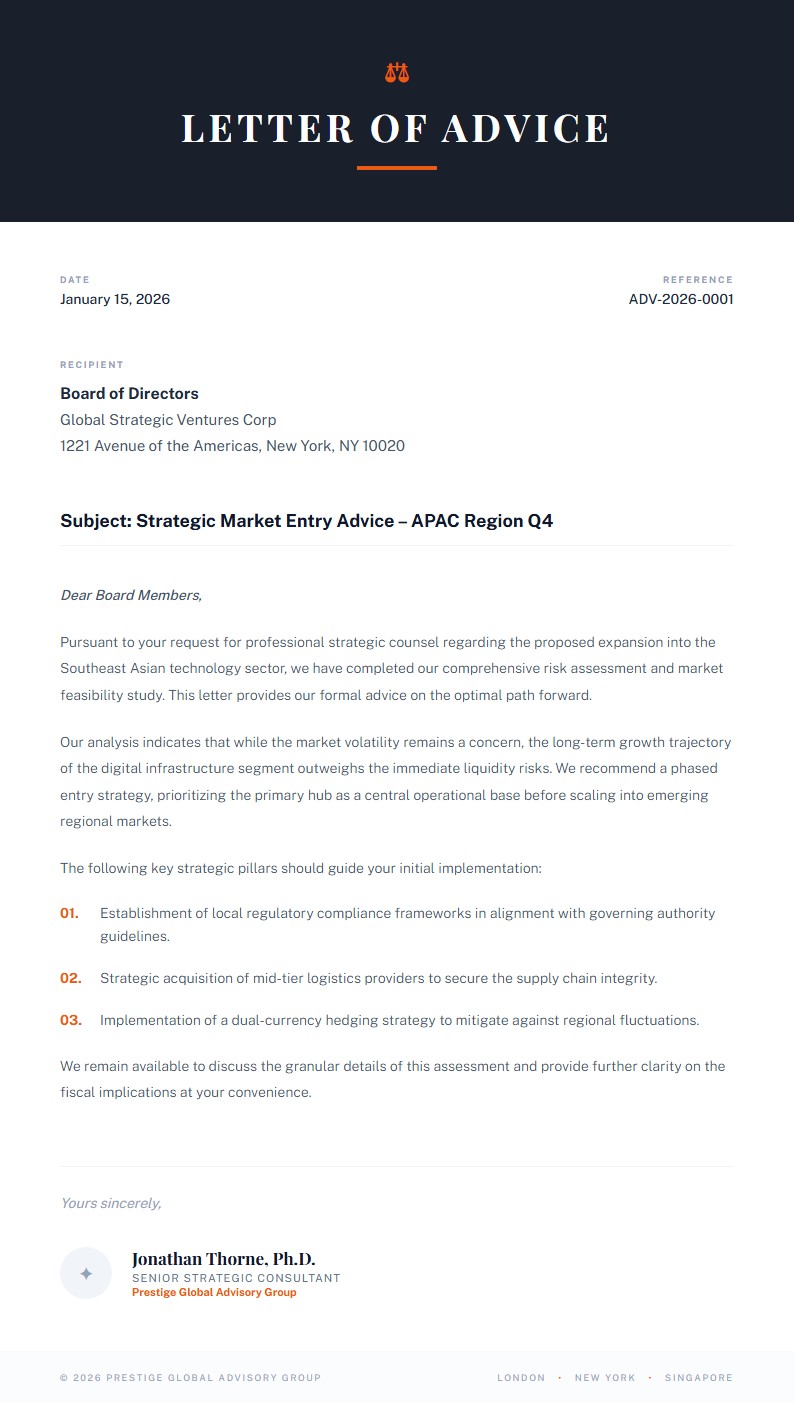 戦略的ビジネス顧問書 - アドバイスレター Template