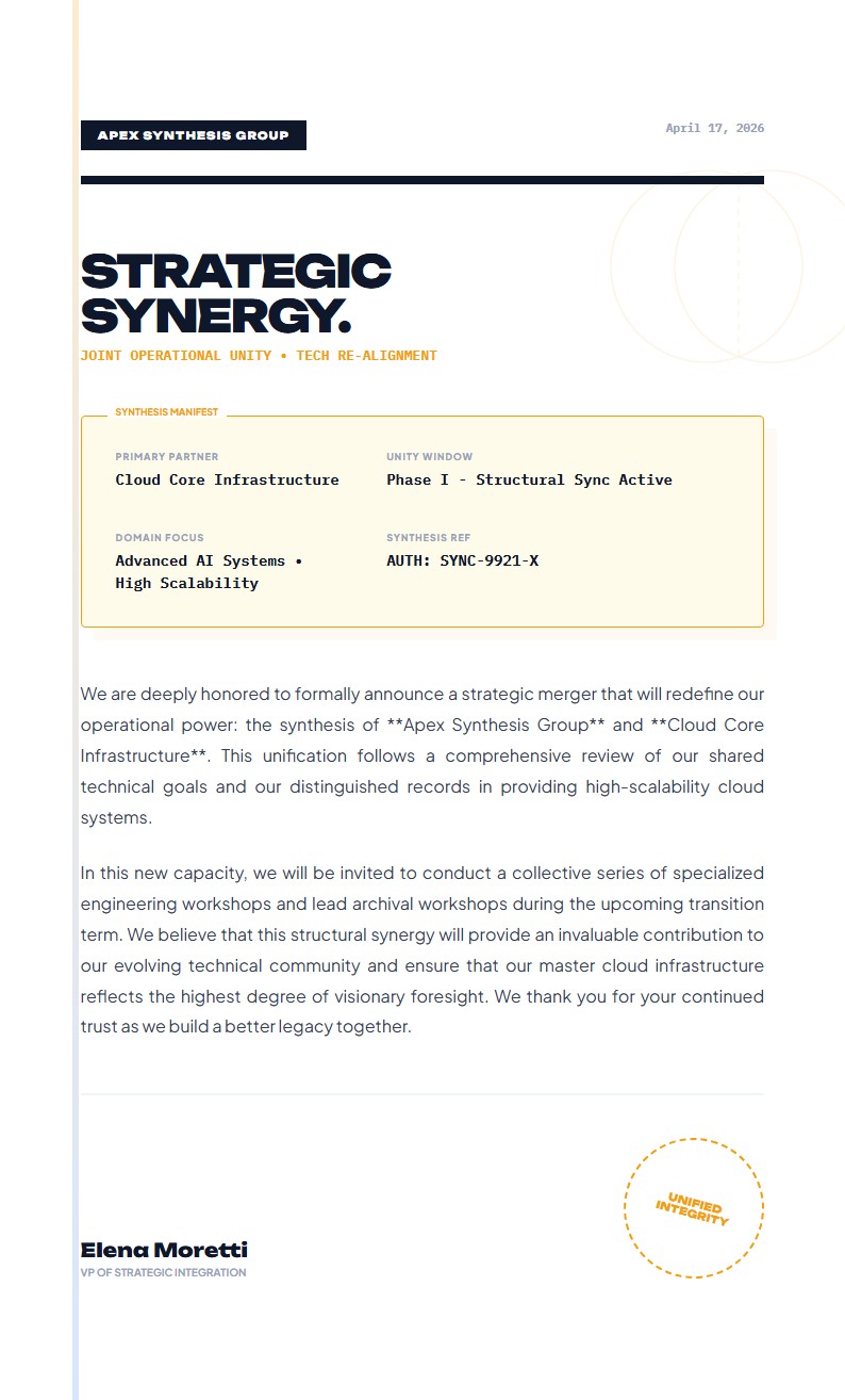 Strategic Synergy & Merger Announcement - Announcement Letter Template