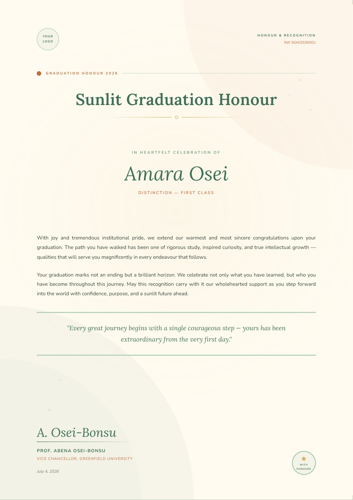 Sunlit Graduation Honour