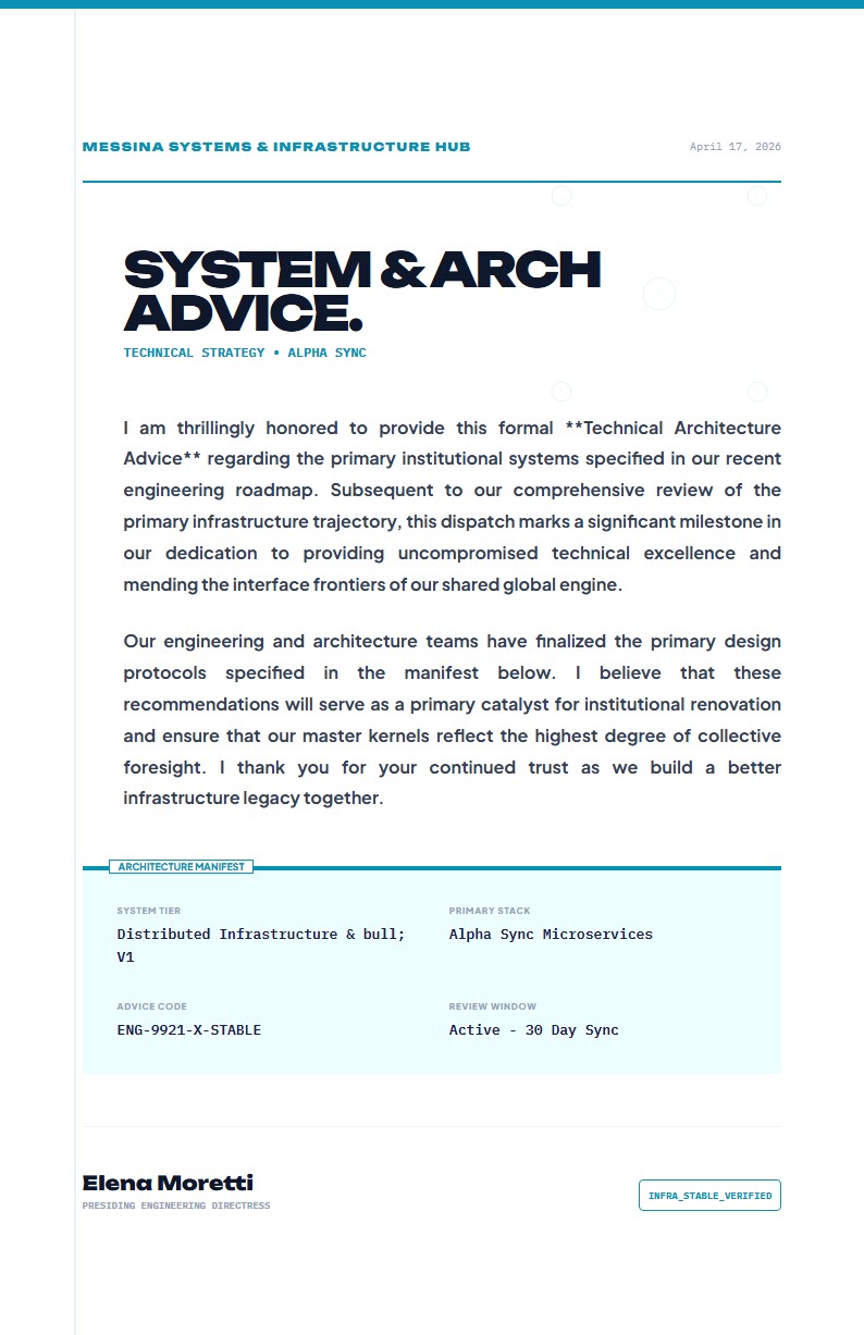 Technical Architecture & System Design Advice - Advice Letter